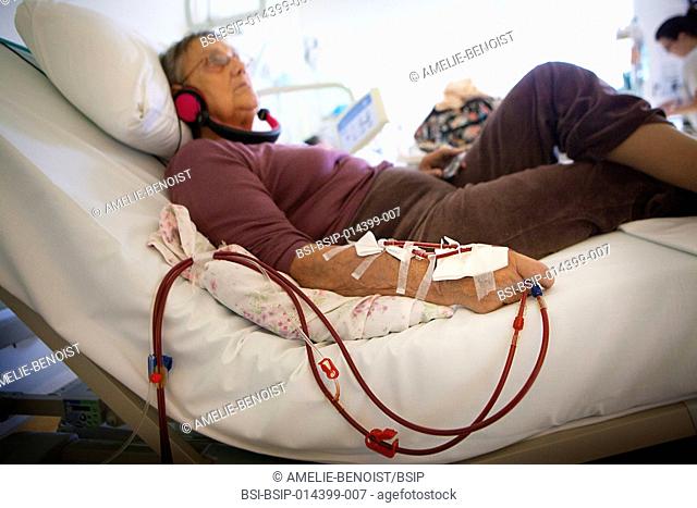 Reportage in the dialysis centre in Leman hospital, Thônon-les-Bains, France. Patients go to this service three times a week