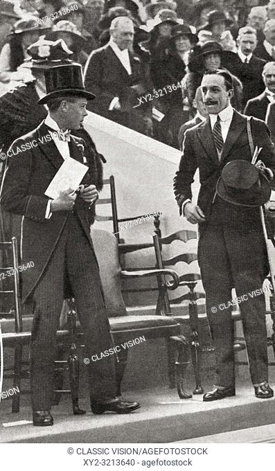 The Prince of Wales, left, and Alfonso XIII, right, at a polo match during a visit of the Spanish king to England. Prince of Wales, future Edward VIII