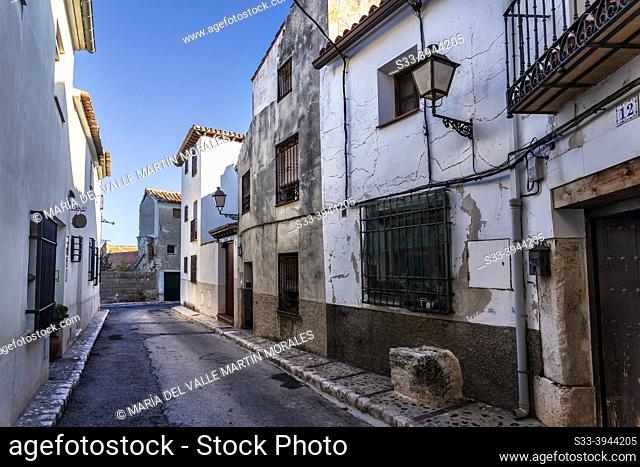 Rural and typical street in the village of Chinchon on a sunny day. Madrid. Spain. Europe