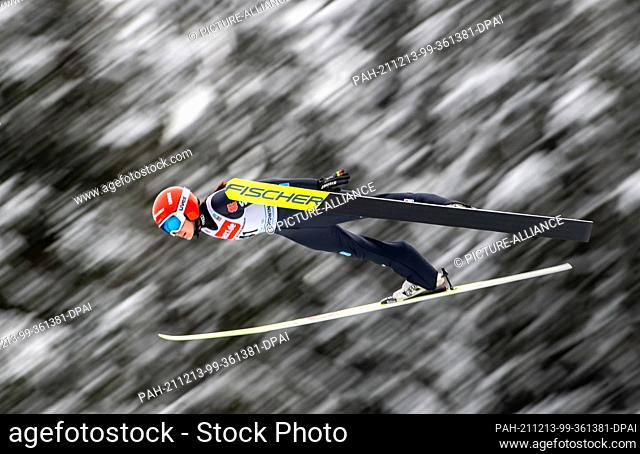 11 December 2021, Saxony, Klingenthal: Nordic skiing/ski jumping: World Cup, large hill, women, trial round, in Vogtlandarena in Klingenthal