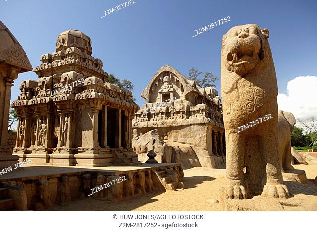 The Five Rathas Group, Mahabalipuram, UNESCO World Heritage Site, Near Chennai, Tamil Nadu state, India, Asia