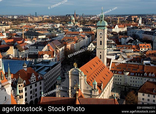 The Holy Spirit church in the center of Munich seen from the tower of Saint Peter