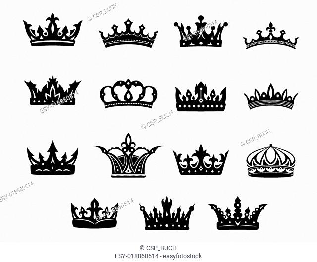 Black and white royal crowns set