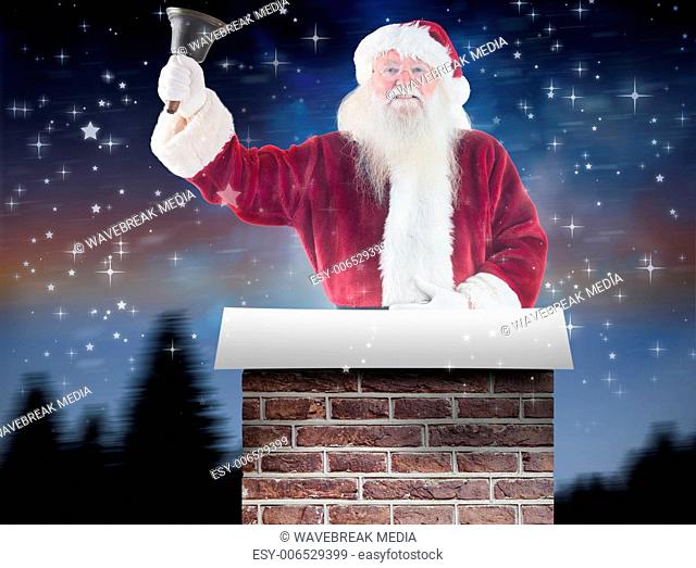 Composite image of santa claus rings his bell