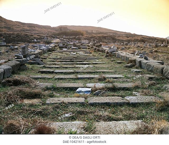 Greece - Cyclades Islands - Delos Island (UNESCO World Heritage List, 1990), known as the 'Monument to Bulls' (Stoá dei Tori) perhaps erected by the Macedonian...