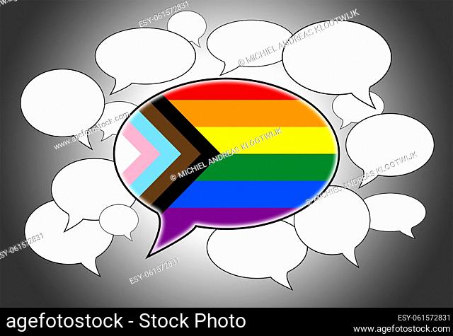 Text baloon, concept of discussion, Progress LGBTQ Rainbow flag