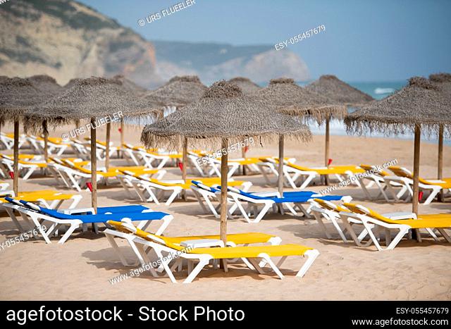 beach holiday, straw umbrella, parasols, algarve