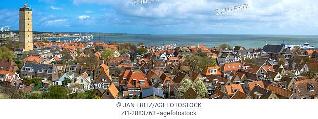 panorama of west terschelling and lighthouse 'brandaris' at terschelling, holland