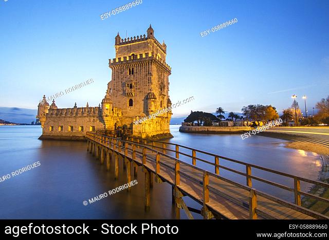Famous landmark, Tower of Belem, located in Lisbon, Portugal