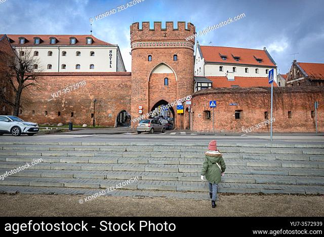 Bridge Gate one of the three medieval gates in Old Town of Torun, Kuyavian Pomeranian Voivodeship of Poland