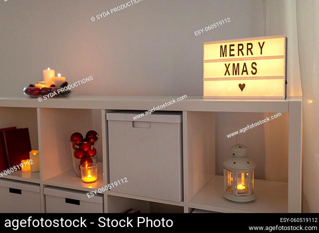 close up of shelf decorated for christmas at home