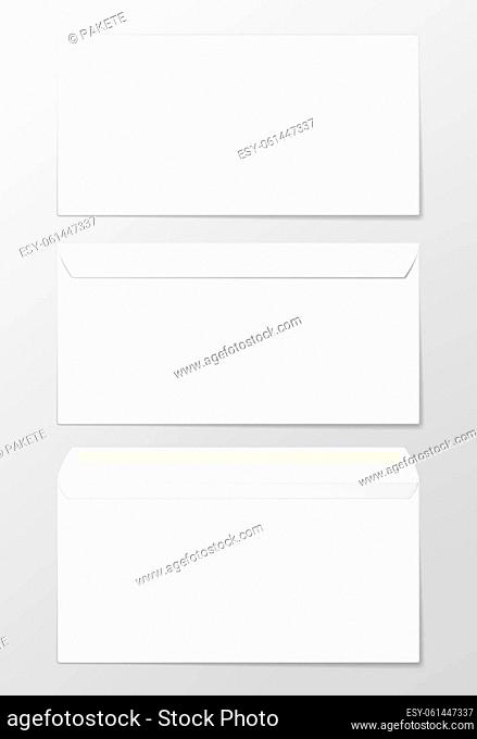 Blank envelopes, 3 views. Photo-realistic vector illustration