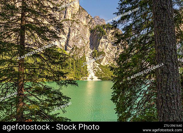 Lake Braies is a lake in the Prags Dolomites in South Tyrol, Italy