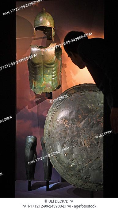 Warrior's armament from 350-300 B.C. is shown at the Badisches Landesmuseum Karlsruhe, Germany, 11 December 2017. It is part of the exhibition ""The Etruscans ·...