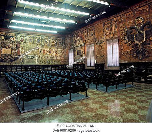 Hall of Jurists (Stabat Mater Hall), 16th century, Archiginnasio municipal library, Bologna, Emilia-Romagna, Italy