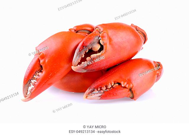 Boiled crab claws isolated on white background