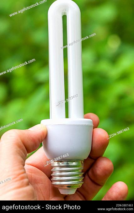 Light bulb held in human palm