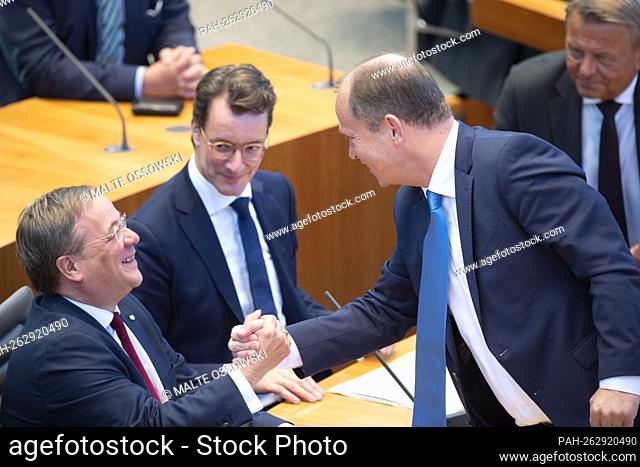 left to right Armin LASCHET, CDU, outgoing Prime Minister of North Rhine-Westphalia Hendrik WUEST, Wust, CDU, designated Prime Minister of North...