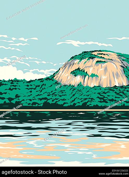 WPA poster art of Echo Lake State Park with Echo Lake, Cathedral Ledge and White Horse Ledge located in North Conway, New Hampshire United States USA done in...