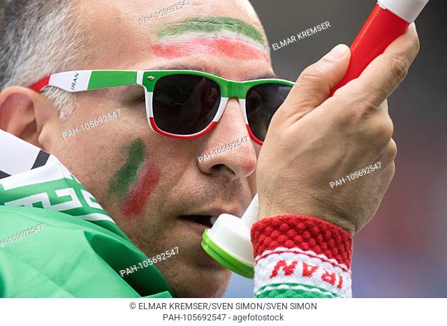 An Iranian Fan with Troete, Trote, Fan, Fans, Spectators, Supporters, Supporters, Portraits, Portrsst, Portrait, Close up, Morocco (MAR) - Iran (IRN) 0: 1