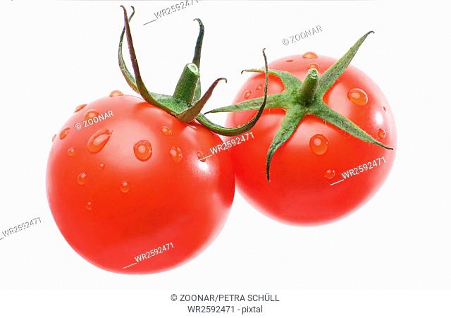 Tomatoes with drops of water isolated on white