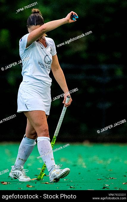 Racing's Guadalupe Moras looks injured after a hockey game between KHC Dragons and Royal Racing club de Bruxelles, on day 11 for the Belgian Women Hockey League...