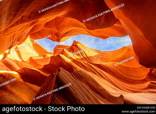 Lower Antelope Canyon or Corkscrew slot canyon National park in the Navajo Reservation near Page, Arizona USA. Antelope canyon is United States landmark and...
