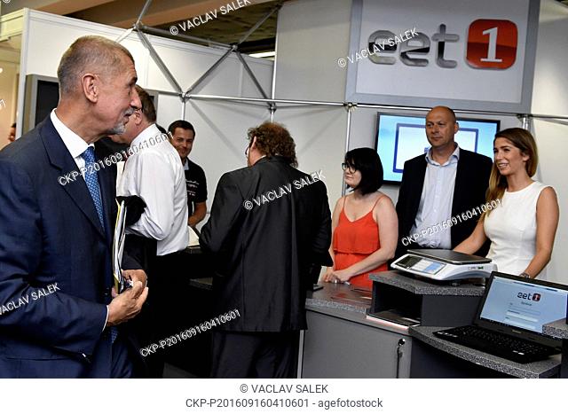 Czech Finance Minister Andrej Babis (left) attends Conference and trade fair on electronic registration of sales in Brno, Czech Republic, September 16, 2016