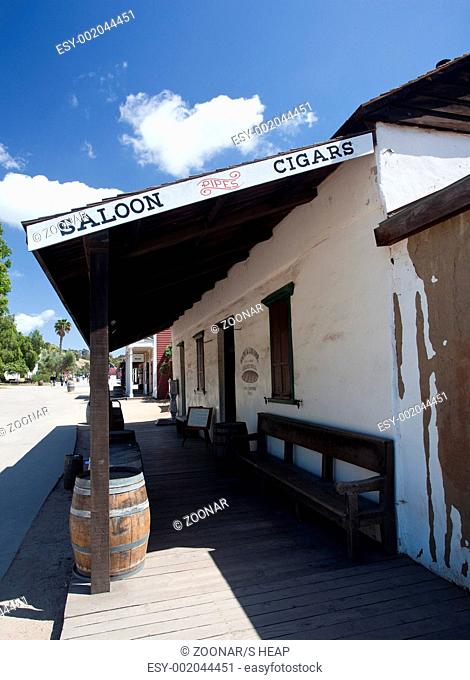 Old Town San Diego showing old saloon with barrels