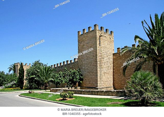 City wall, historic town centre, Alcudia, Majorca, Balearic Islands, Spain, Europe