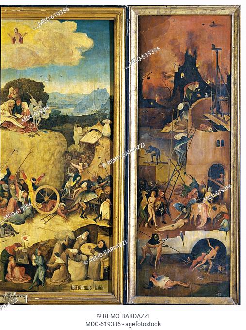 The wagon of hay (hay Triptych) - The hell construction, by Van Aeken Joren Anthoniszoon known as Bosch Hieronymus, 16th Century, 1500 about, oil on panel