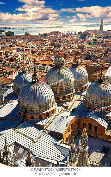 St Marks' Basilica roof from the Campinal of St Marks, Venice, Italy