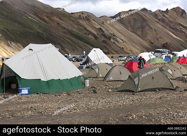 Tent camp in Landmannalugar Camping in Fjallabak's nature reserve