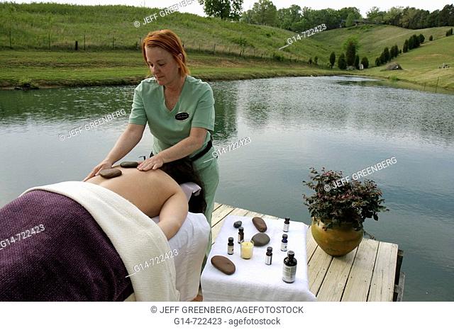 Tennessee, Sevierville, Utopia Day Spa, salon, holistic healing center, massage therapist, river hot rocks, bare back, beauty treatment, relaxation, pond, rural