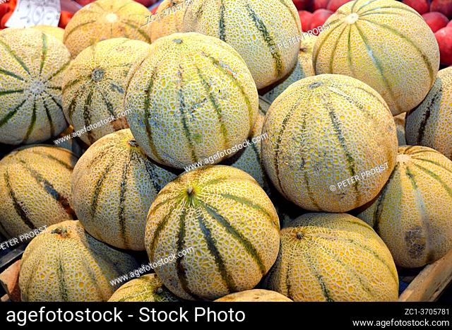 Melons in the market hall of Budapest - Hungary