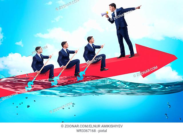 Teamwork concept with businessmen on boat