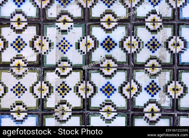 old damaged tiles in Portugal, photography takes in buildings of Portugal