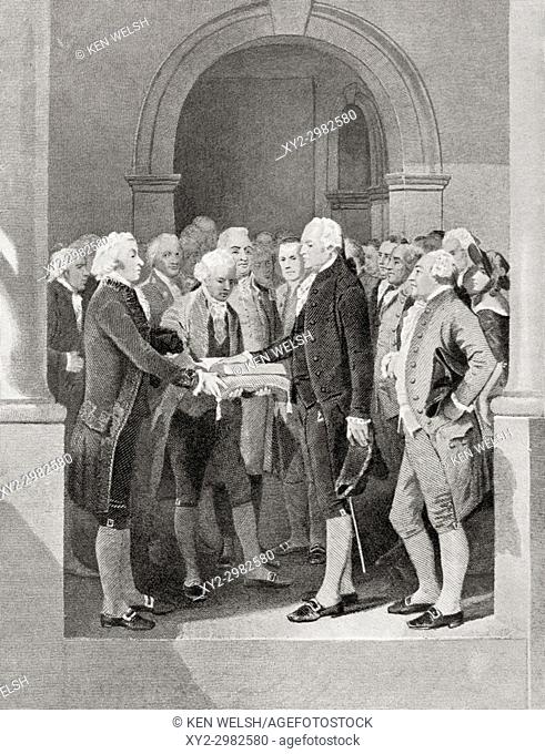 The inauguration of George Washington as President, 1789. George Washington, 1732 - 1799. American politician, soldier, one of the Founding Fathers of the...