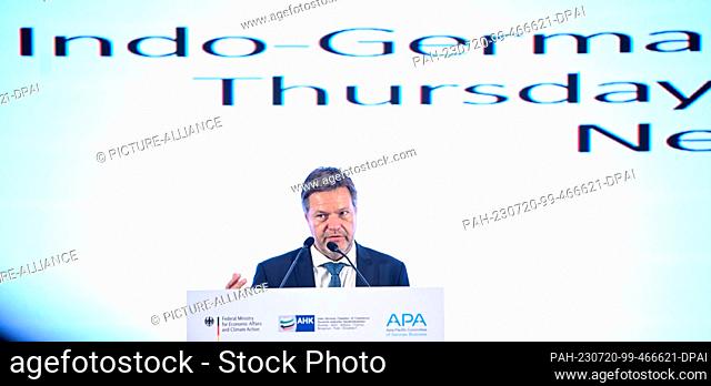 20 July 2023, India, Neu Delhi: Robert Habeck (Bündnis 90/Die Grünen), Vice Chancellor and Federal Minister for Economic Affairs and Climate Protection of...