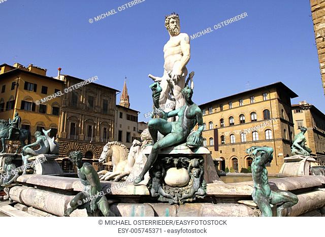 Statue on the Fountain of Neptune on the Piazza della Signoria in Florence, Italy, Europe