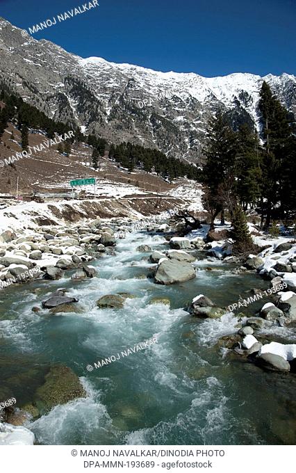 Sindh river flowing, alpine hill station, kashmir, india, asia