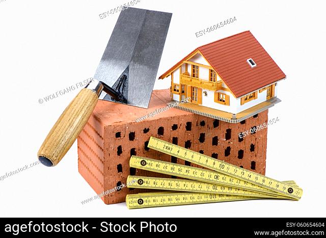 brick and tools for house construction