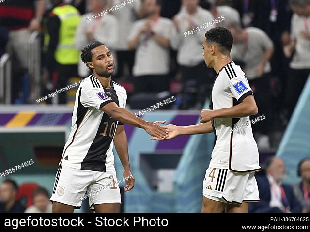 jubilation Serge GNABRY (GER) after his goal to 0:1, with Jamal MUSIALA r. (GER) Costa Rica (CRC) - Germany (GER), group phase group E, 3rd matchday