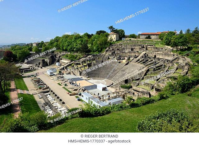 France, Rhone, Lyon, historical site listed as World Heritage by UNESCO, colline de Fourviere, the Roman theatre and the Odeon