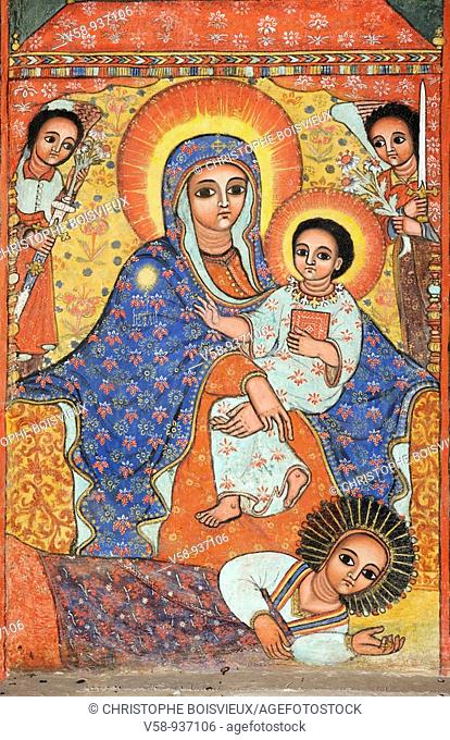 Ethiopia, Lake Tana, Dek island, Church of Narga Selassie, Virgin and child  Below is lying empress Mentewab, patron of this church