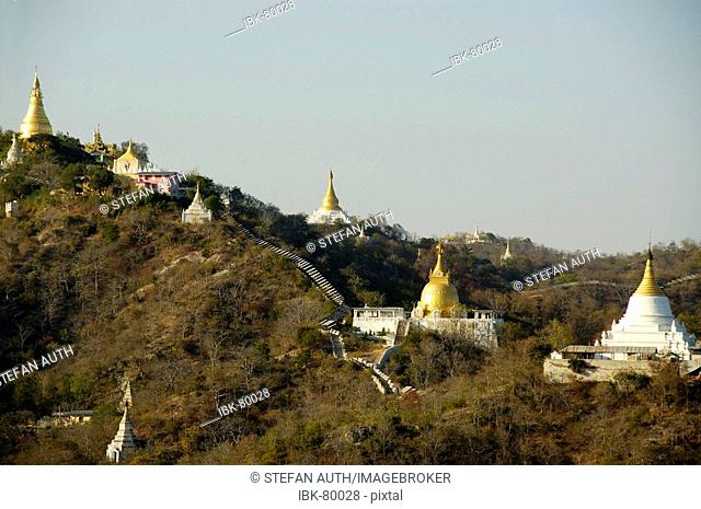 View on the monasteries and stupas of Sagaing from Shin Pin Nan Kain Stupa Mandalay Burma