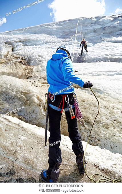 Ice climbers at Taschachferner, Pitztal, Tyrol, Austria