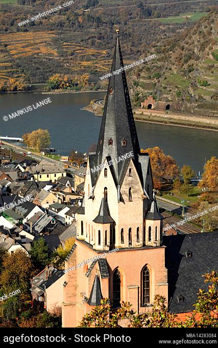 Oberwesel with Liebfrauenkirche and Rhine, Upper Middle Rhine Valley, Rhineland-Palatinate, Germany