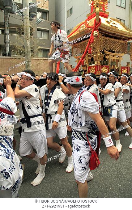Japan, Osaka, Tenjin Matsuri, festival, procession, people, mikoshi, portable shrine,