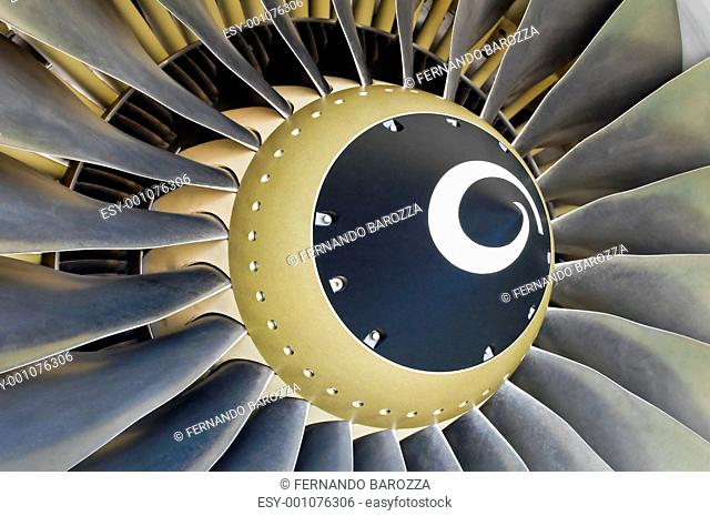 Turbofan jet engine in modern airplane